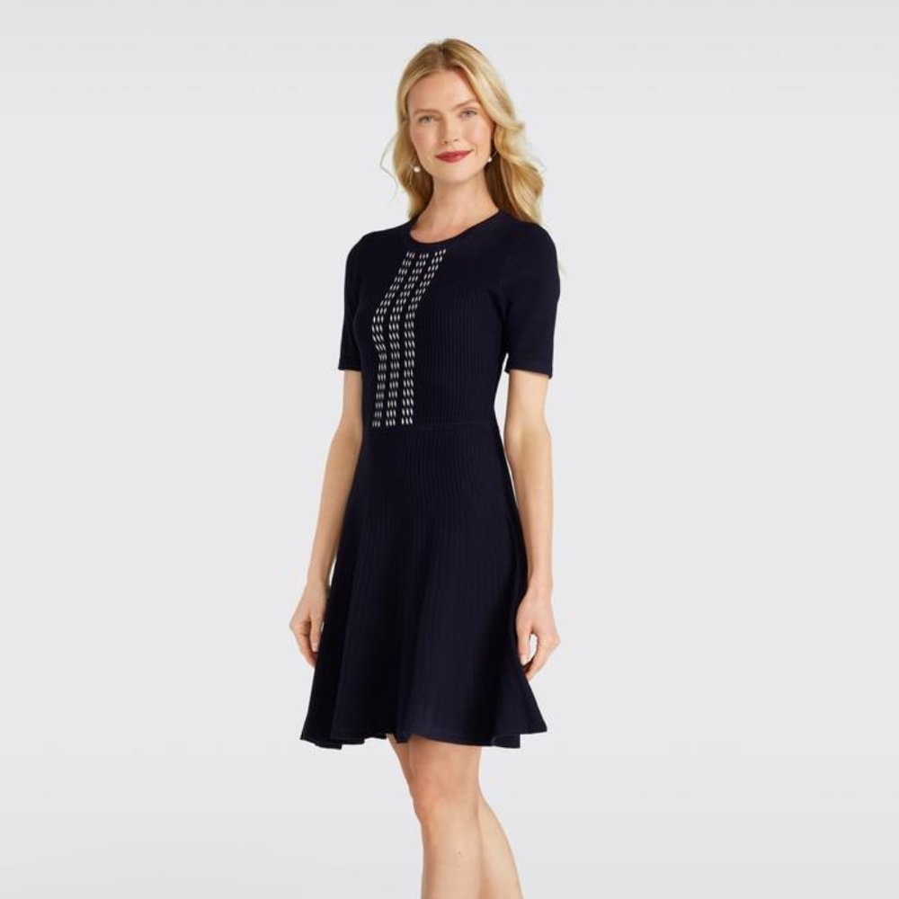 Draper James Arrow Rib Knit Dress Navy Blue Small NWT